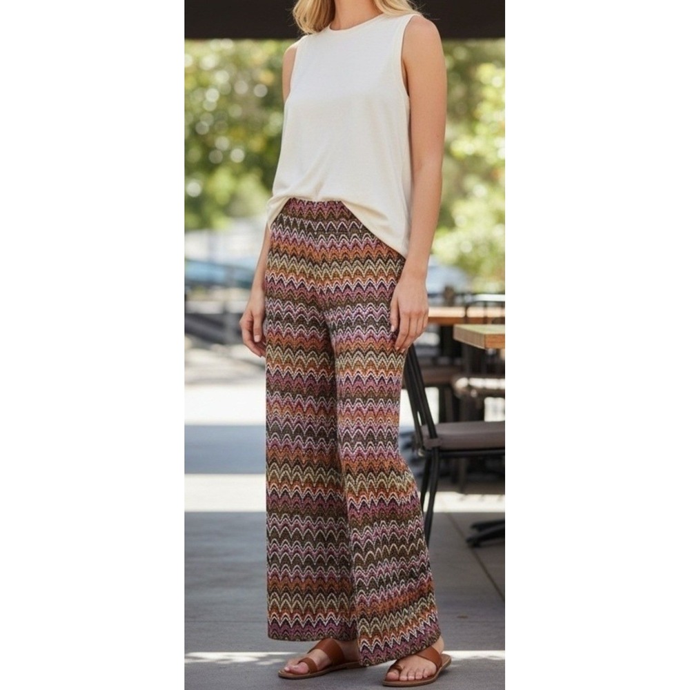 Shade & Short Chevron Knit Pants Size XL Multicolor Wide Leg Boho Festival NWT